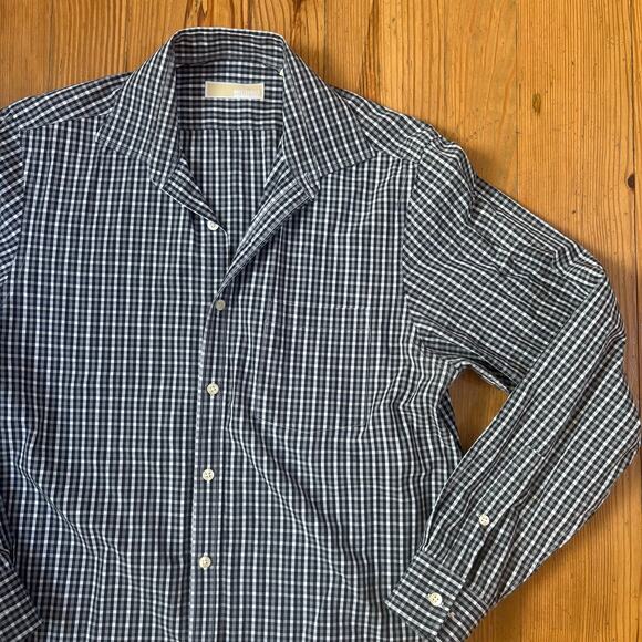Michael Kors black white check regular fit long sleeve button up shirt SIZE 15.5 - Picture 2 of 4
